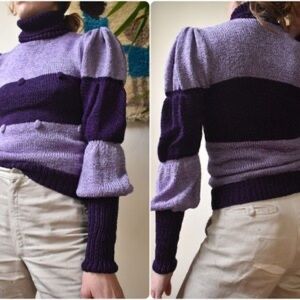 Purple Vintage 80s Mutton Sleeve Puffed Sleeve Turtleneck sweater